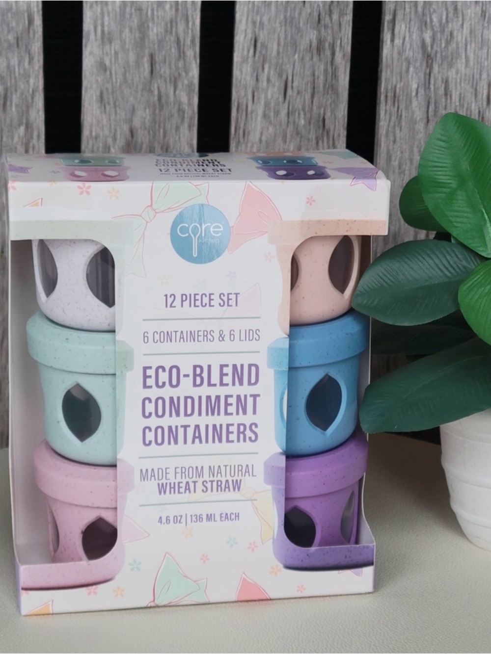 Core Eco-Blend Wheat Straw Round Pastel Condiment Containers Set Of 6
